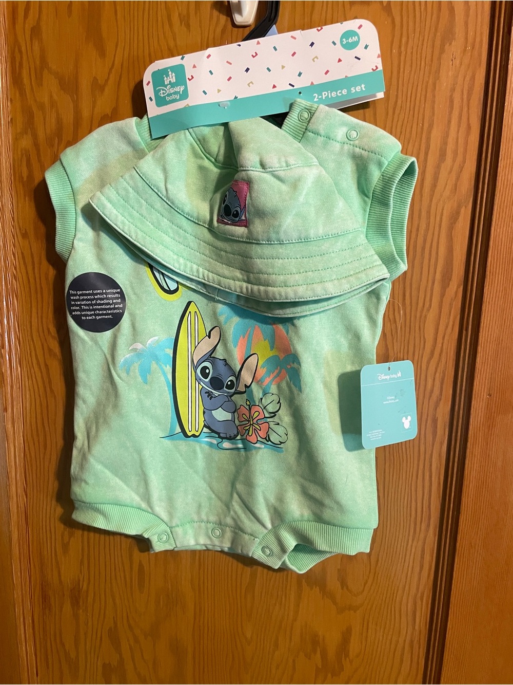 Disney Baby Mint Green Stitch Surf 2-Piece Set with Sun Hat